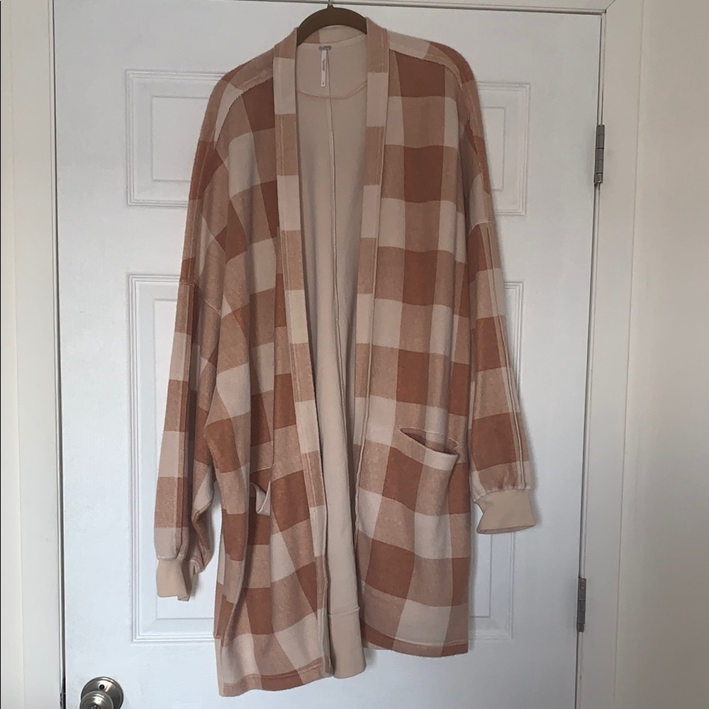 Free People Orange/Beige/Peach Open Front Sweater size Large!